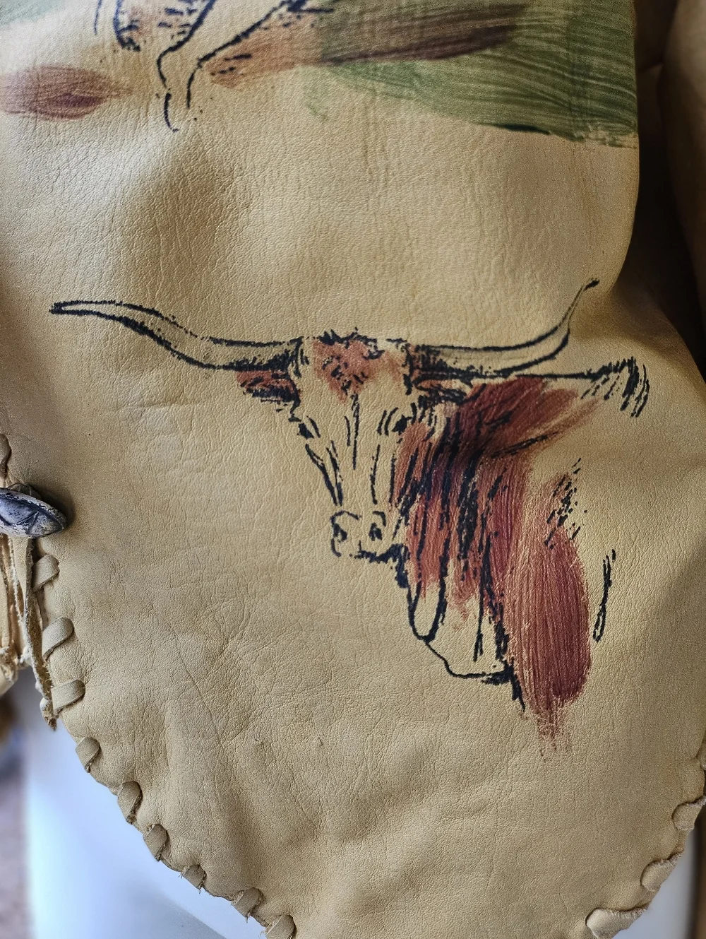 Vintage DD Ranch Wear Yoakum TX Calfskin Leather Fringed Airbrush Crop Jacket M - Picture 5 of 16